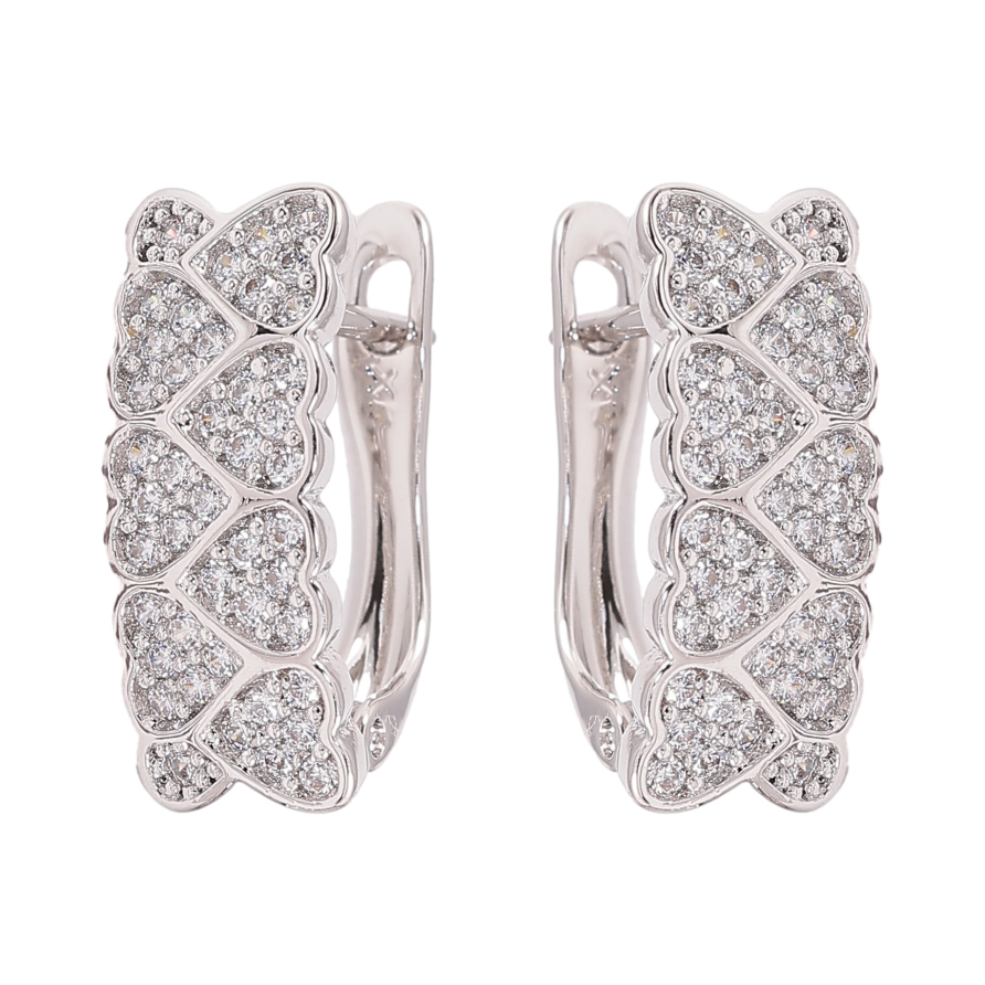 Серьги Xuping цвет Родий английский замок "Узор сердечки с кристаллами" фото №1 Серьги Xuping цвет Родий английский замок "Узор сердечки с кристаллами" фото №1