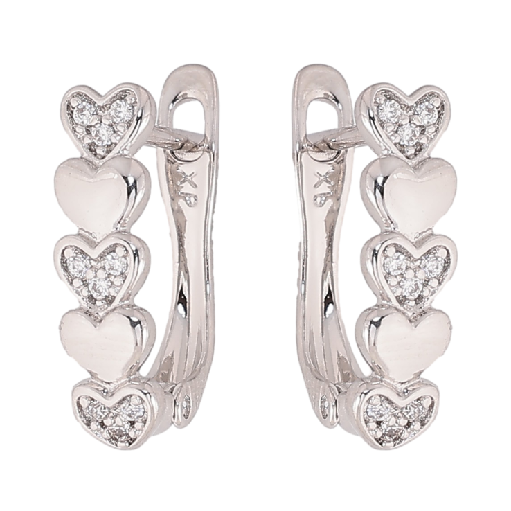 Серьги Xuping цвет Родий английский замок "Узор сердечки с кристаллами" фото №17