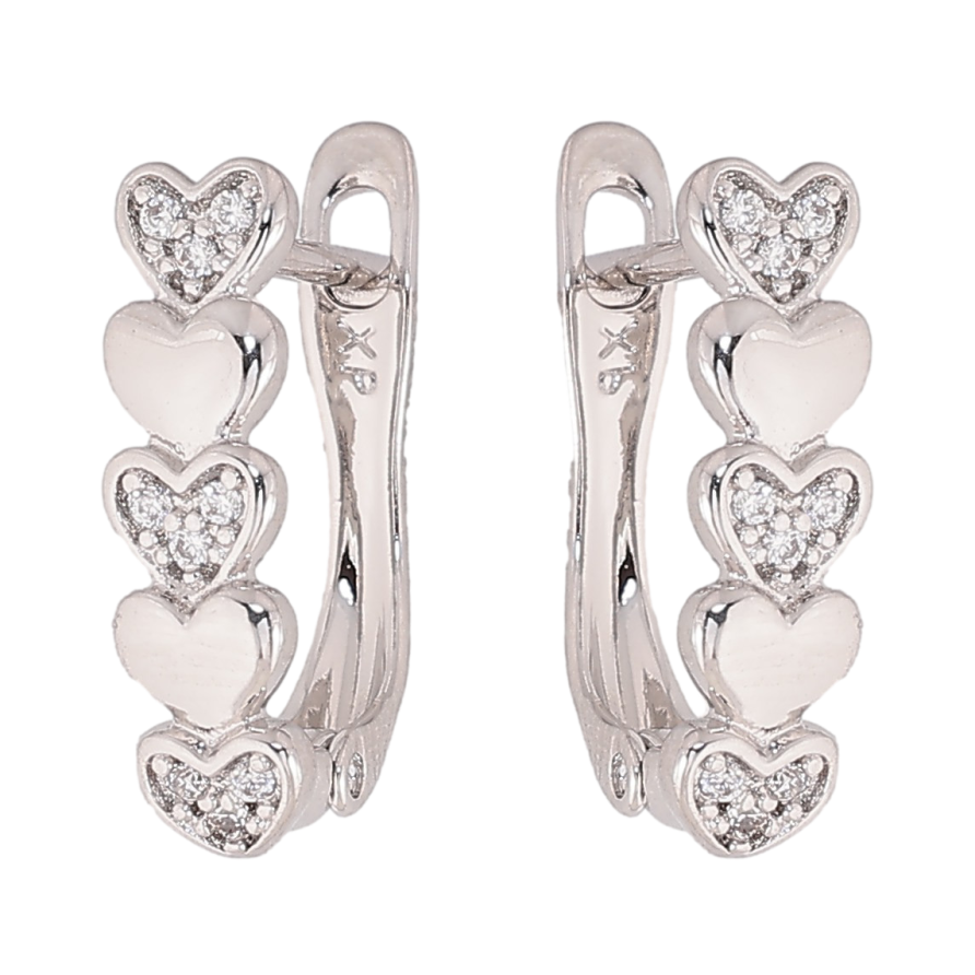 Серьги Xuping цвет Родий английский замок "Узор сердечки с кристаллами" фото №1 Серьги Xuping цвет Родий английский замок "Узор сердечки с кристаллами" фото №1