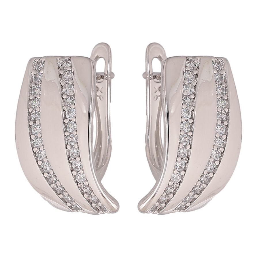 Серьги Xuping цвет Родий английский замок "Узор с кристаллами" фото №1