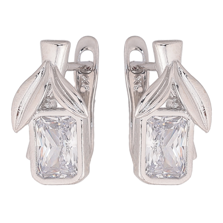 Серьги Xuping цвет Родий английский замок "Узор с кристаллами" фото №4