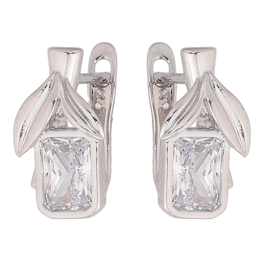 Серьги Xuping цвет Родий английский замок "Узор с кристаллами" фото №1