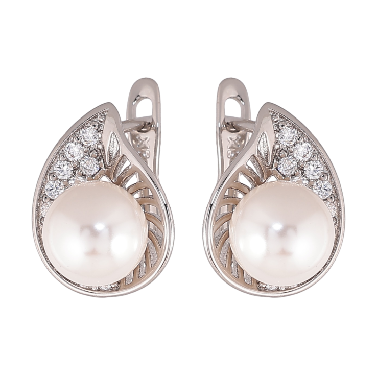 Серьги Xuping цвет Родий английский замок "Узор с кристаллами и жемчужинами" фото №24