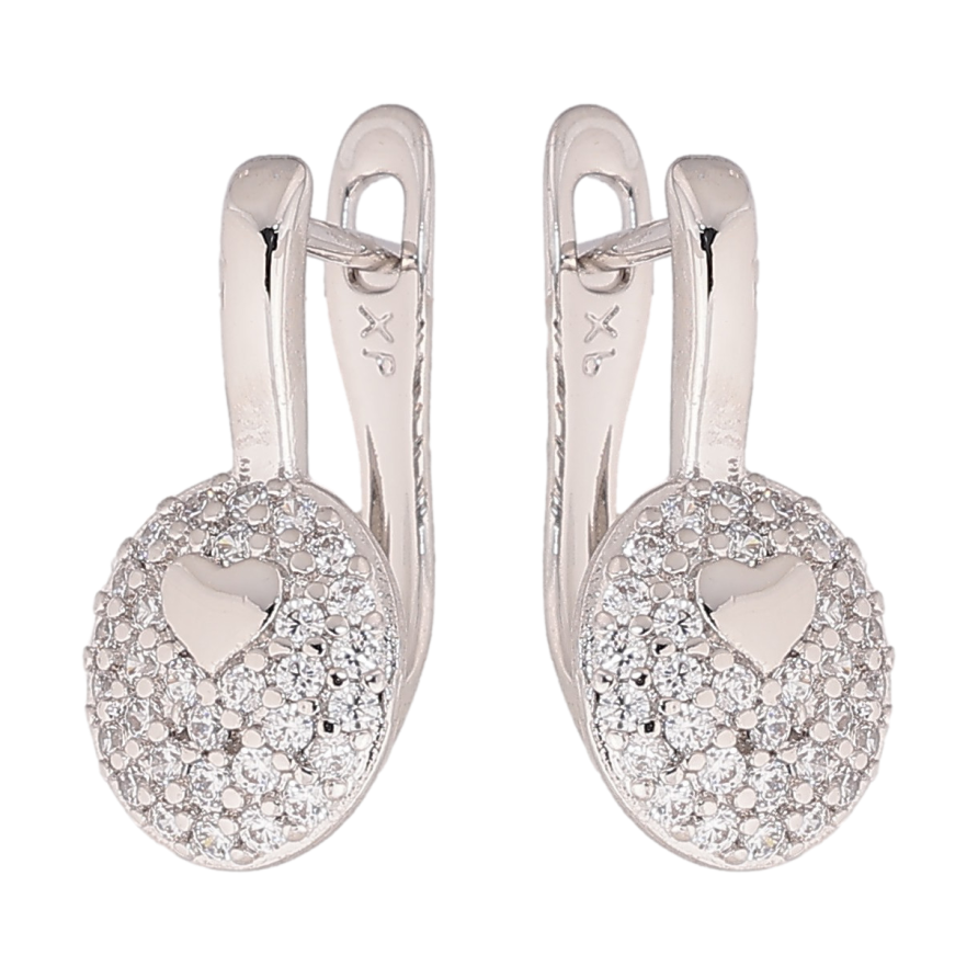 Серьги Xuping цвет Родий английский замок "Узор с сердечком и инкрустацией кристаллами" фото №1