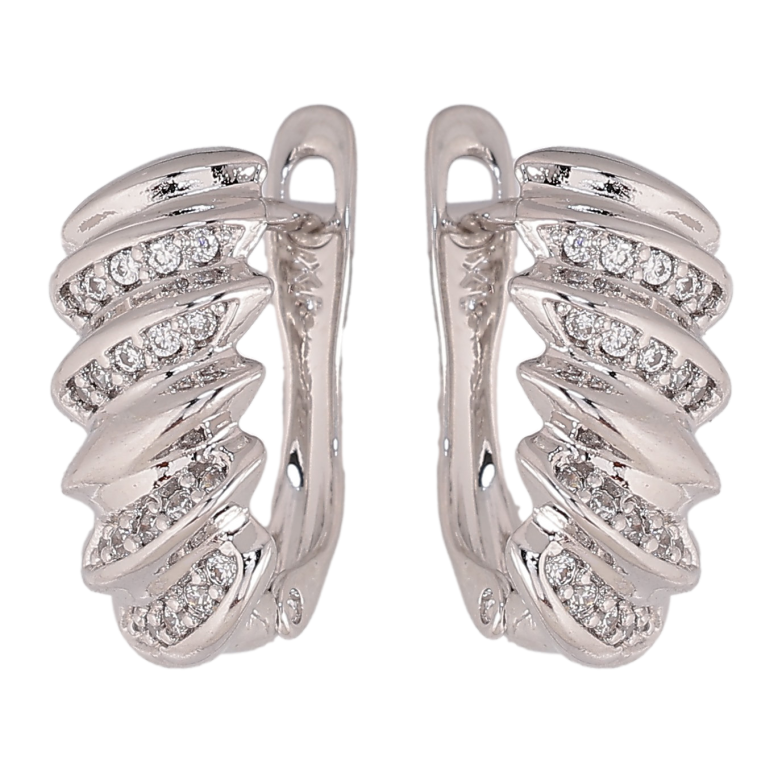 Серьги Xuping цвет Родий английский замок "Узор с кристаллами" фото №1