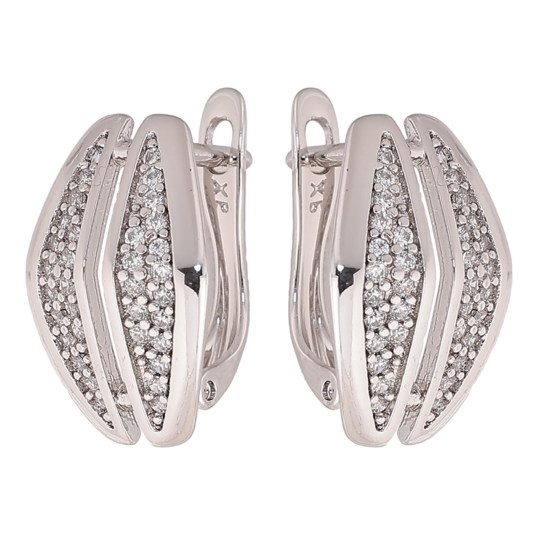 Серьги Xuping цвет Родий английский замок "Узор с кристаллами" фото №1