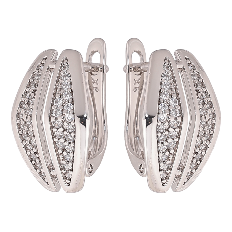 Серьги Xuping цвет Родий английский замок "Узор с кристаллами" фото №1