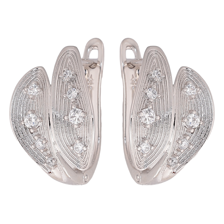 Серьги Xuping цвет Родий английский замок "Узор с кристаллами" фото №1