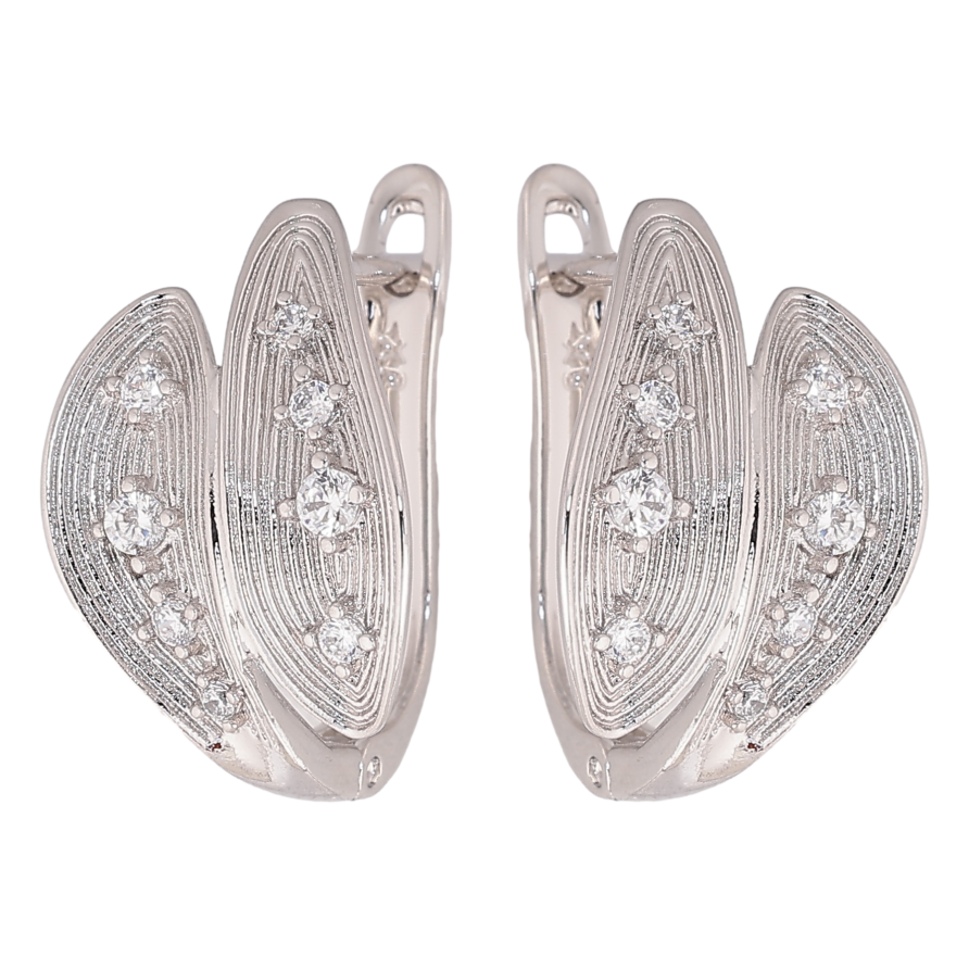 Серьги Xuping цвет Родий английский замок "Узор с кристаллами" фото №1