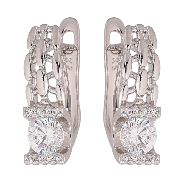 Серьги Xuping цвет Родий английский замок "Узор с кристаллами" фото №8