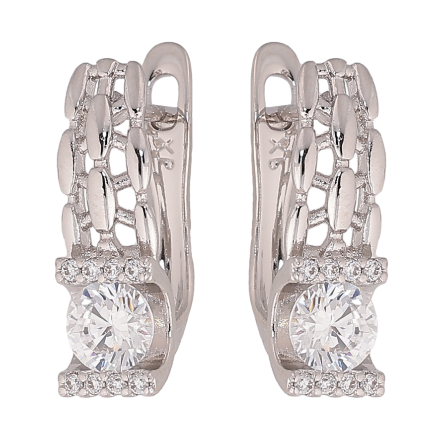 Серьги Xuping цвет Родий английский замок "Узор с кристаллами" фото №1