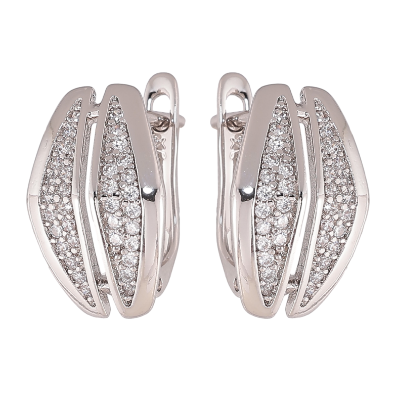 Серьги Xuping цвет Родий английский замок "Узор с кристаллами" фото №1