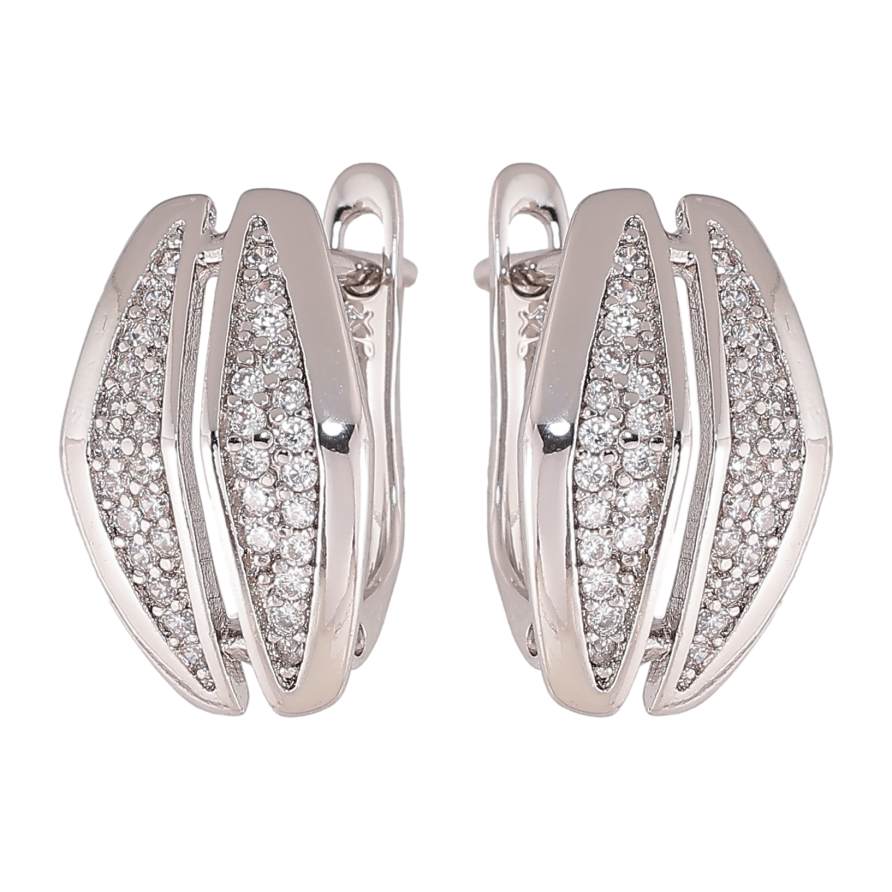 Серьги Xuping цвет Родий английский замок "Узор с кристаллами" фото №1