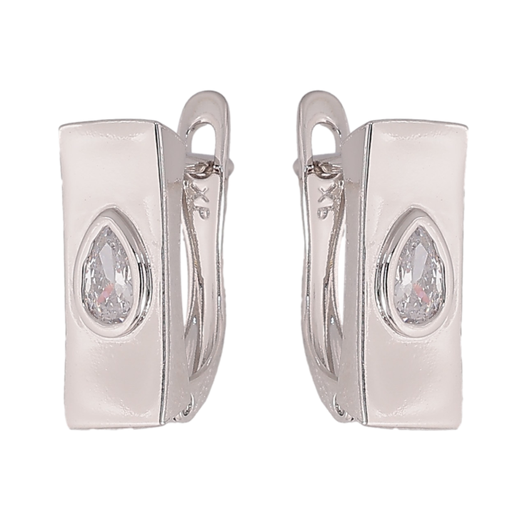 Серьги Xuping цвет Родий английский замок "Узор с кристаллами" фото №12