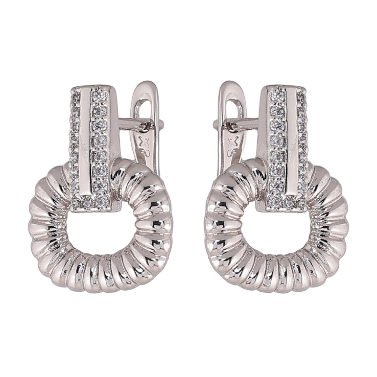 Серьги Xuping цвет Родий английский замок "Узор с кристаллами" фото №3