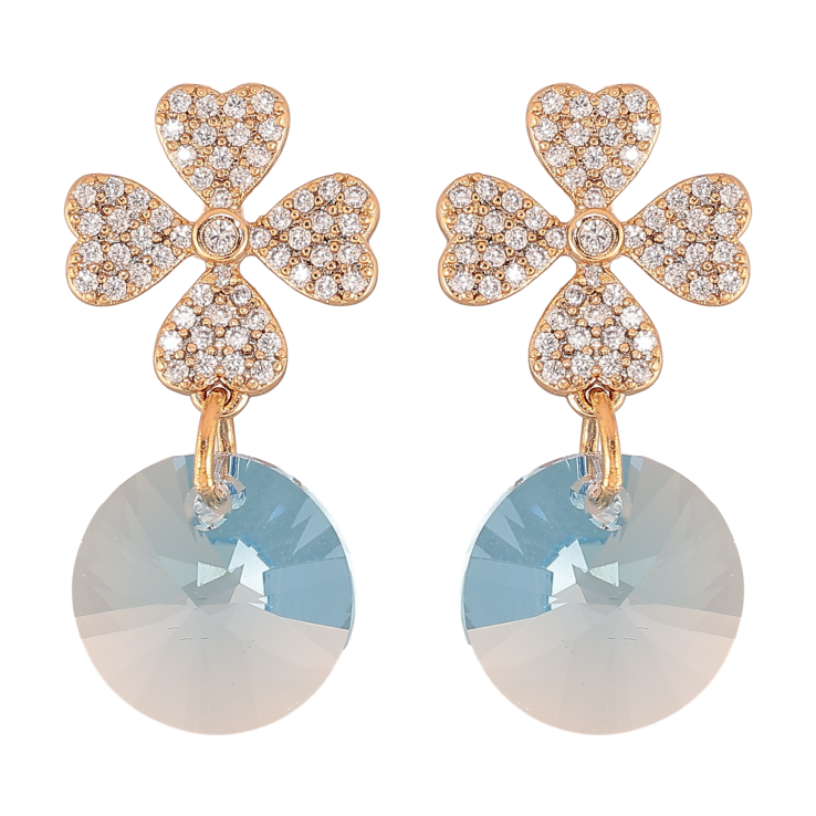 Сережки Xuping колір Позолота 18К із кристалами Swarovski пусети "Квіточки з кристалами Aquamarine" фото №18