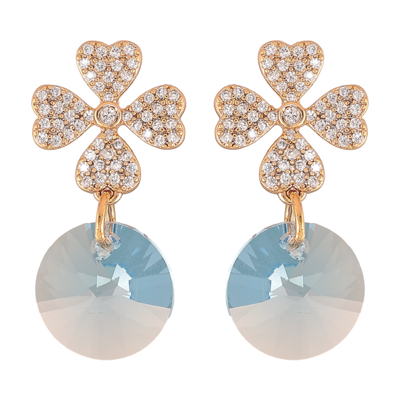 Серьги Xuping цвет Позолота 18К с кристаллами Swarovski пусеты "Цветочки с кристаллами Aquamarine" фото №8