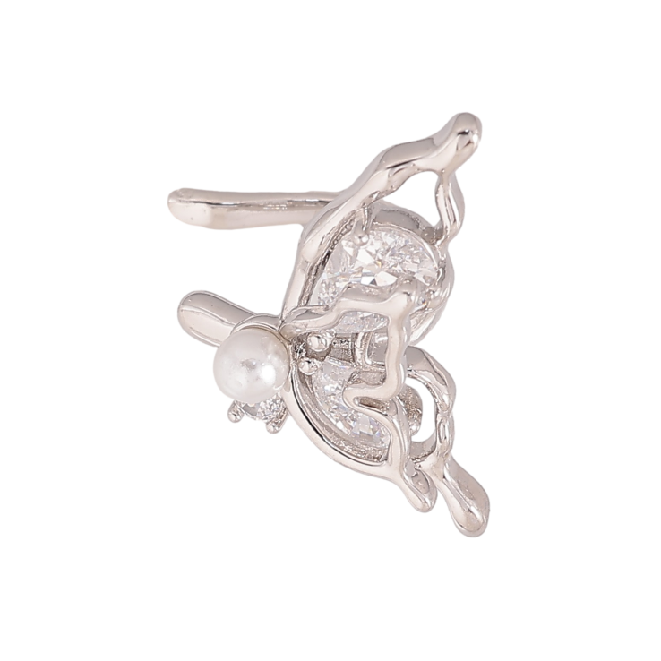 Сережки Xuping колір Родій моно-каффа "Кристальний метелик" (1шт) на ліве вухо фото №4