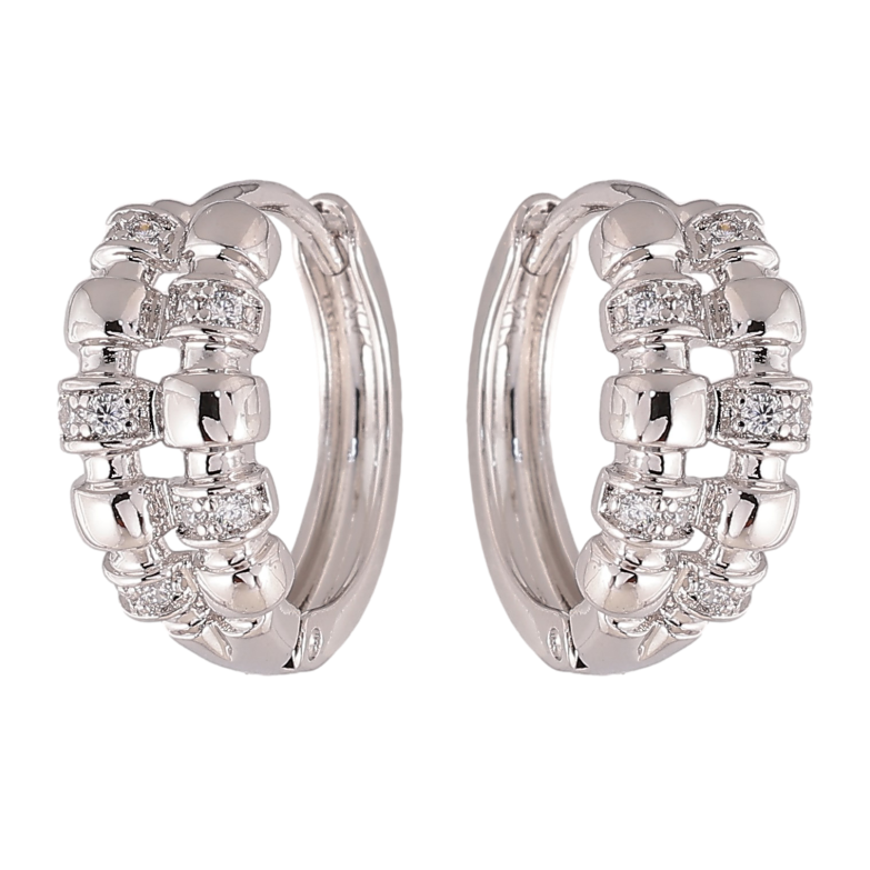 Серьги Xuping цвет Родий колечки "Узор с кристаллами" фото №1