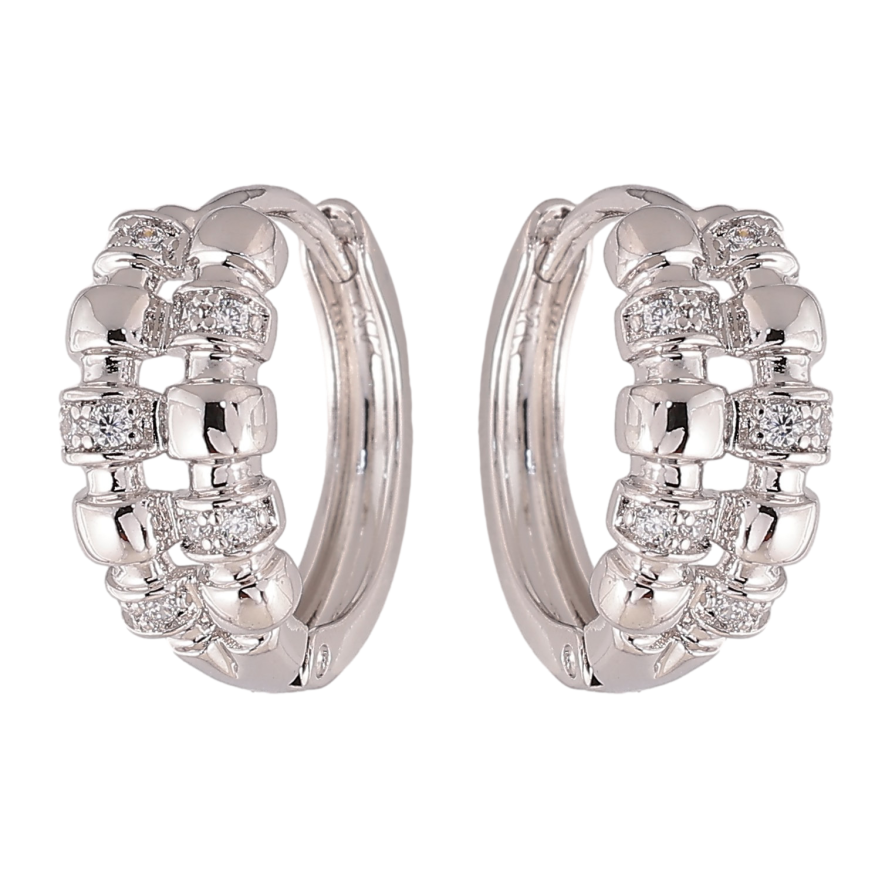 Серьги Xuping цвет Родий колечки "Узор с кристаллами" фото №1