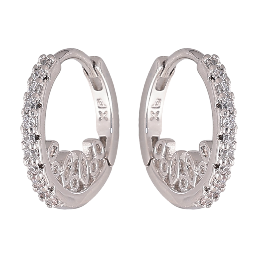 Серьги Xuping цвет Родий колечки "Боковой узор с кристальной дорожкой" фото №1