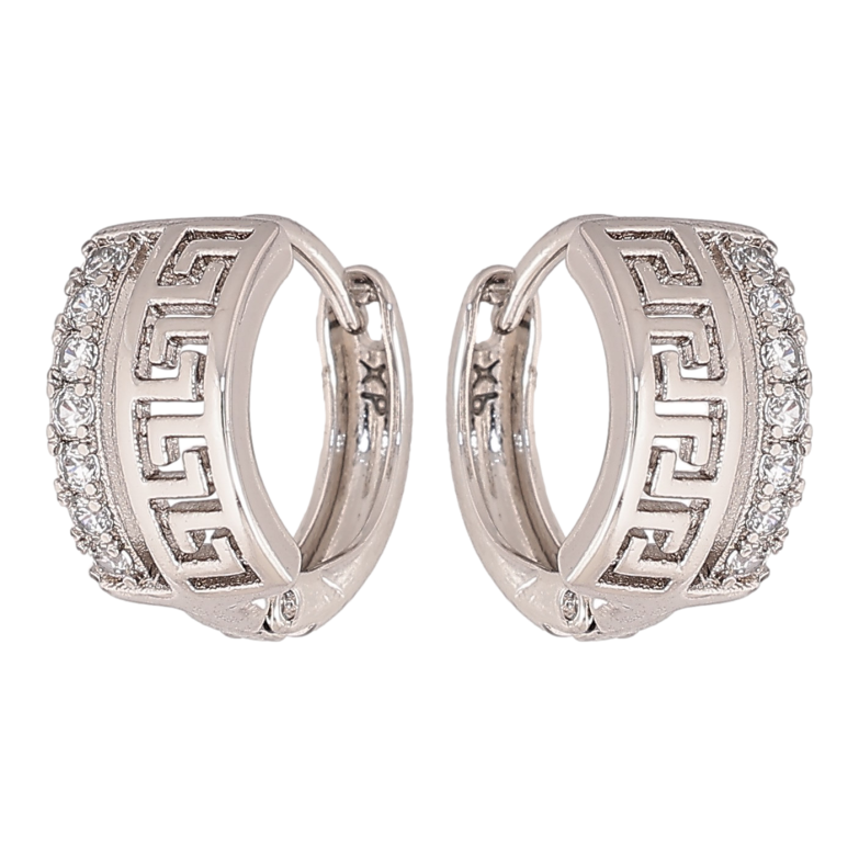 Серьги Xuping цвет Родий колечки "Греческий узор с кристаллами" фото №4