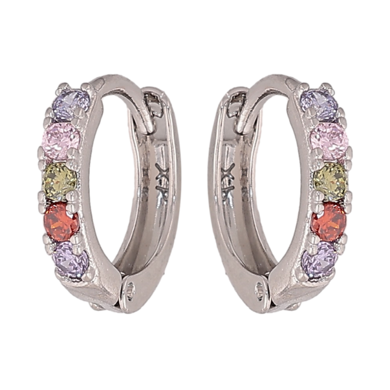 Серьги Xuping цвет Родий колечки "Дорожки разноцветных кристаллов" фото №1