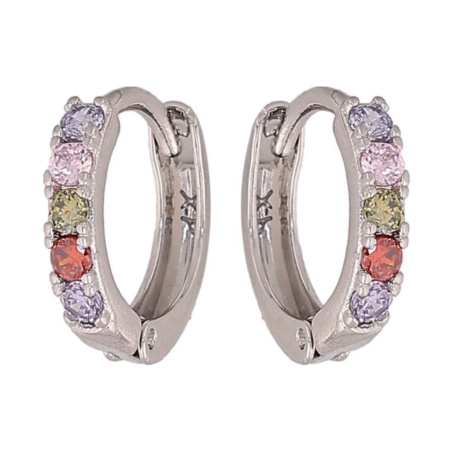 Серьги Xuping цвет Родий колечки "Дорожки разноцветных кристаллов" фото №1