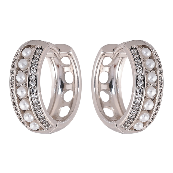 Сережки Xuping колір Родій колечка "Доріжки кристалів та перлин" фото №9