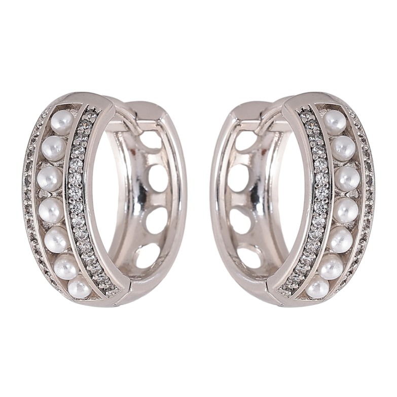 Серьги Xuping цвет Родий колечки "Дорожки кристаллов и жемчужин" фото №1