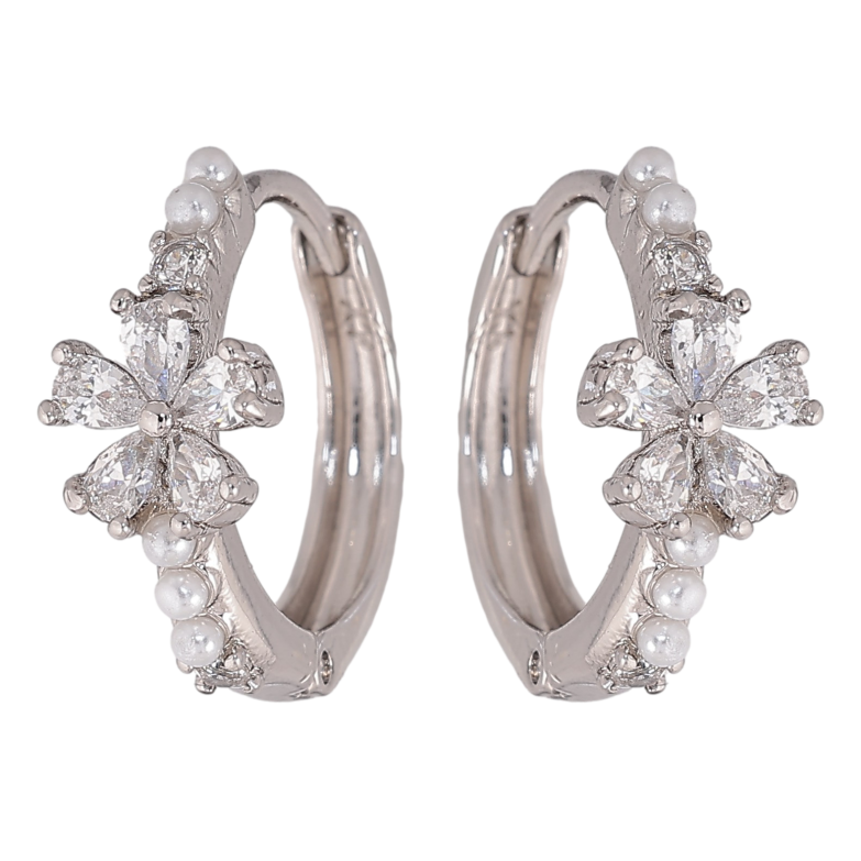 Сережки Xuping колір Родій колечка "Кристальні квіточки" фото №1