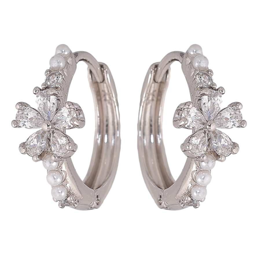 Серьги Xuping цвет Родий колечки "Кристальные цветочки" фото №1