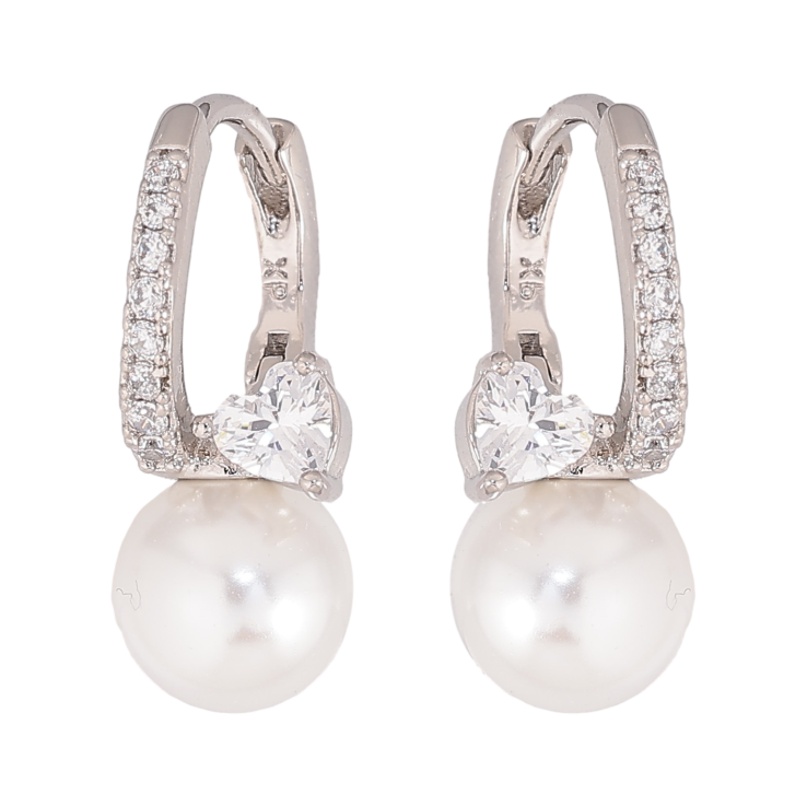 Сережки Xuping колір Родій колечка "Перлини з кришталевими серцями" фото №10 Сережки Xuping колір Родій колечка "Перлини з кришталевими серцями" фото №10