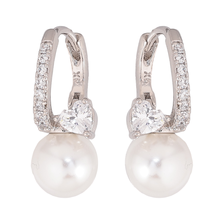 Сережки Xuping колір Родій колечка "Перлини з кришталевими серцями" фото №3 Сережки Xuping колір Родій колечка "Перлини з кришталевими серцями" фото №3