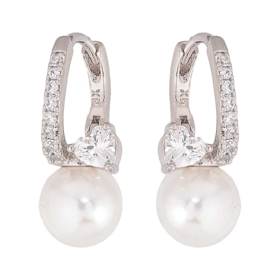 Сережки Xuping колір Родій колечка "Перлини з кришталевими серцями" фото №1 Сережки Xuping колір Родій колечка "Перлини з кришталевими серцями" фото №1