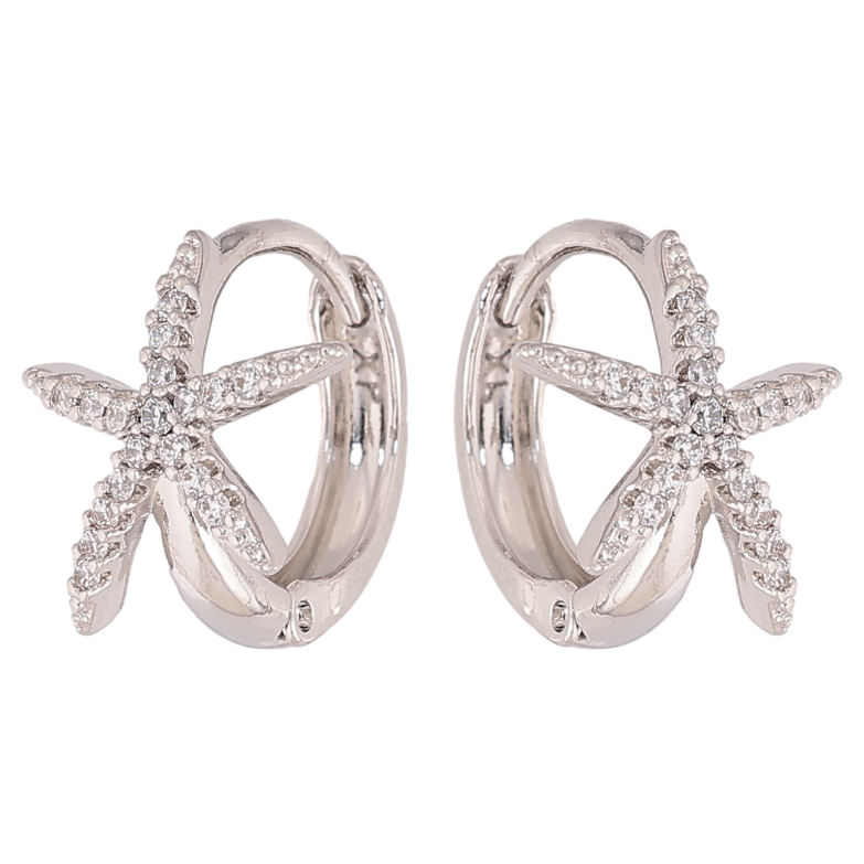 Сережки Xuping колір Родій колечка "Зірочки з кристалами" фото №1