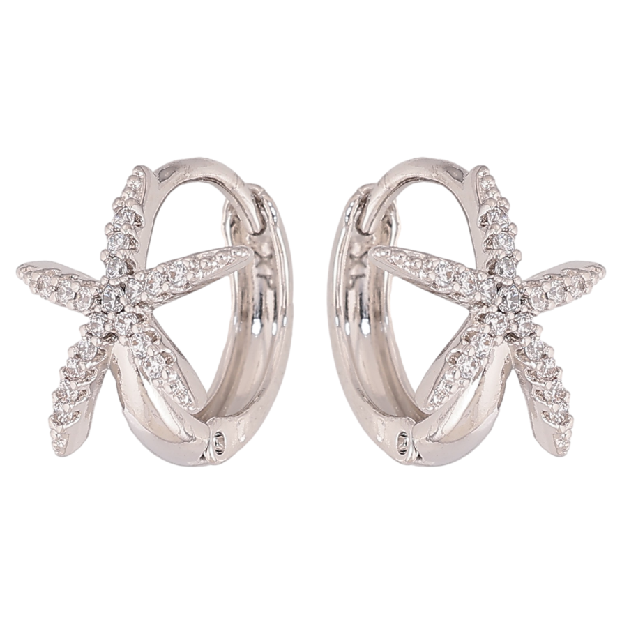 Сережки Xuping колір Родій колечка "Зірочки з кристалами" фото №1