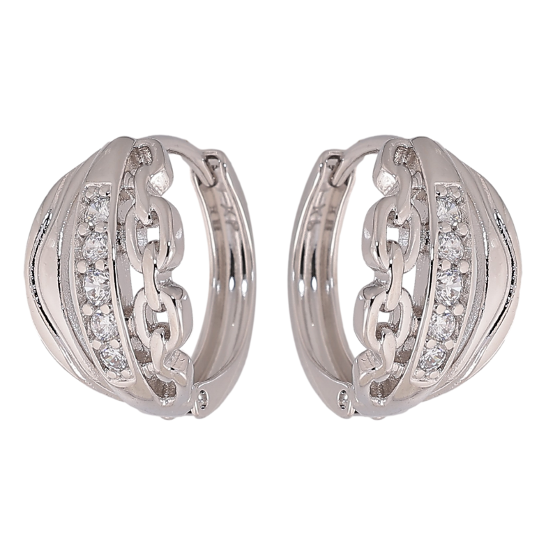 Серьги Xuping цвет Родий колечки "Узор с кристаллами" фото №1