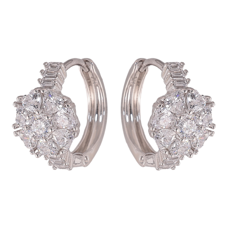 Серьги Xuping цвет Родий колечки "Кристальные цветочки" фото №2