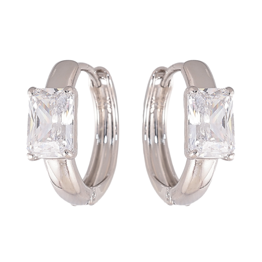 Сережки Xuping колір Родій колечка "Візерунок з кристалами" фото №1