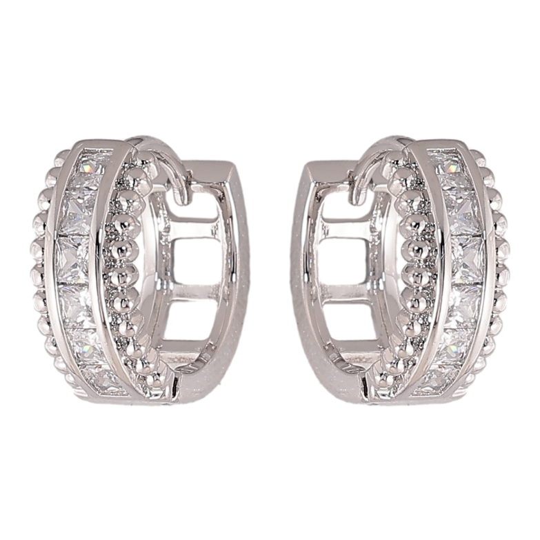 Серьги Xuping цвет Родий колечки "Узор с кристаллами" фото №3