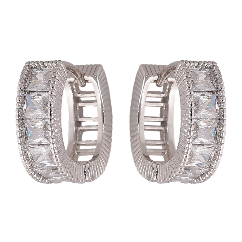 Серьги Xuping цвет Родий колечки "Дорожки кристаллов" фото №1