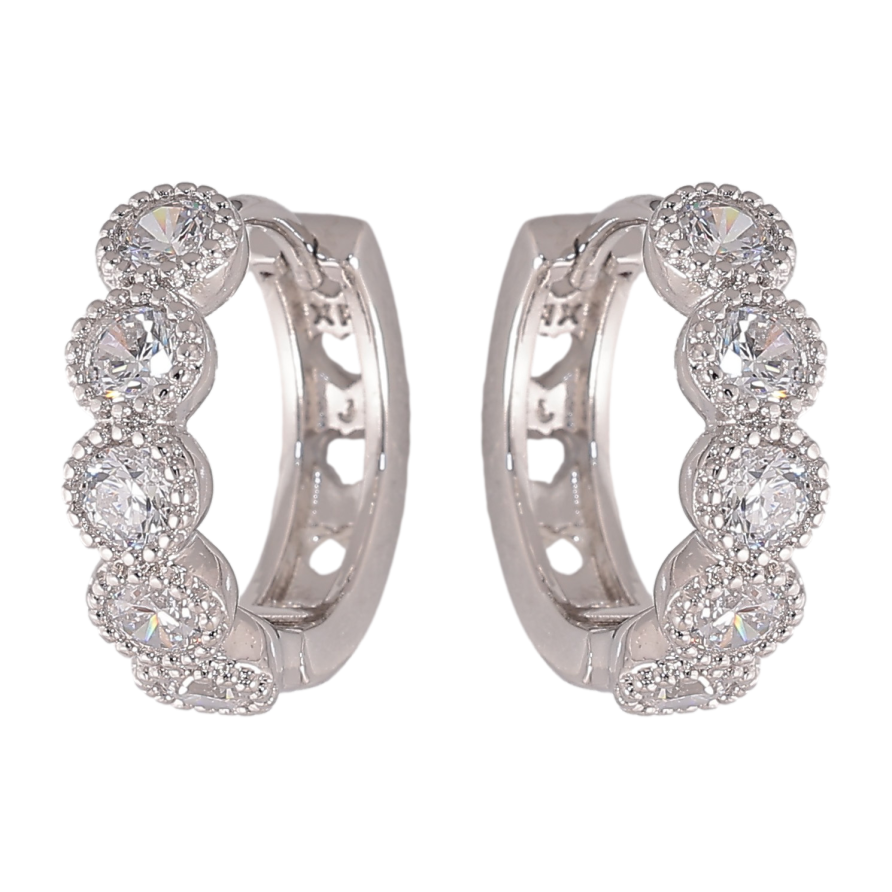 Серьги Xuping цвет Родий колечки "Дорожки кристаллов" фото №1