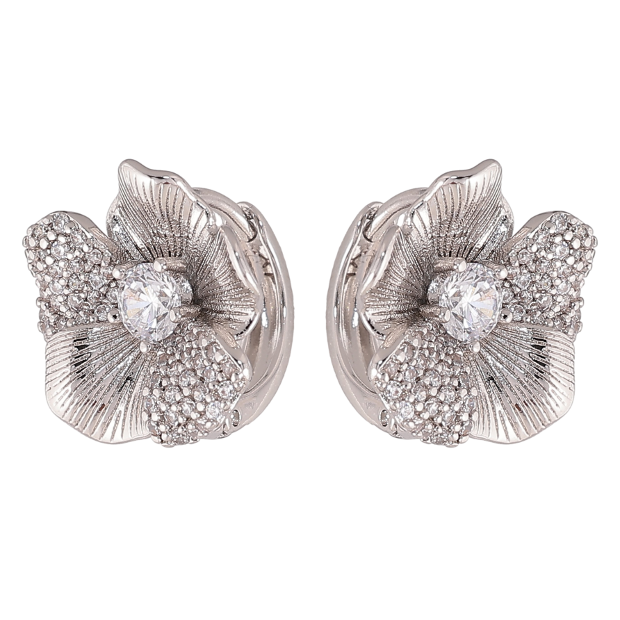 Сережки Xuping колір Родій колечка "Квіточки з кристалами" фото №1