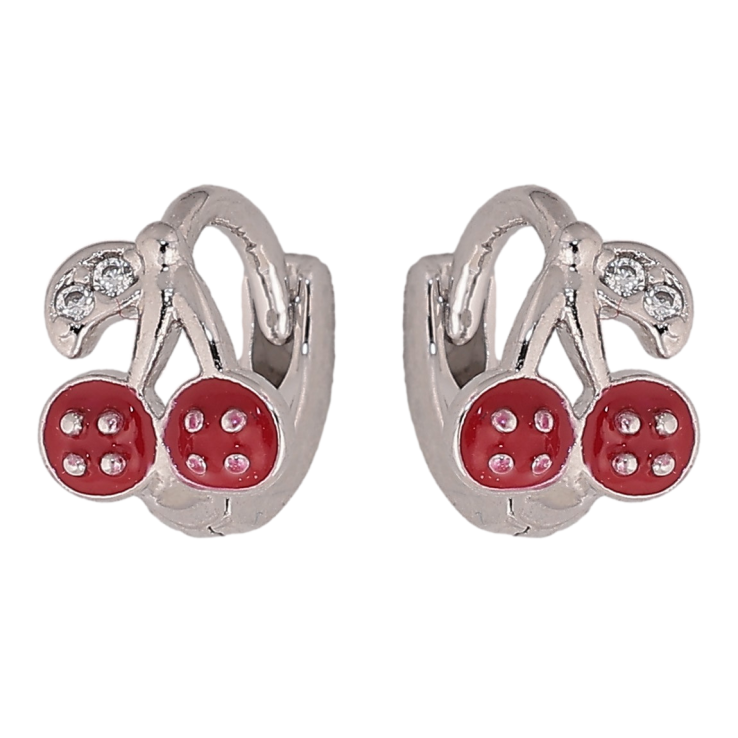Сережки Xuping колір Родій колечка "Вишеньки з червоною емаллю" фото №3 Сережки Xuping колір Родій колечка "Вишеньки з червоною емаллю" фото №3