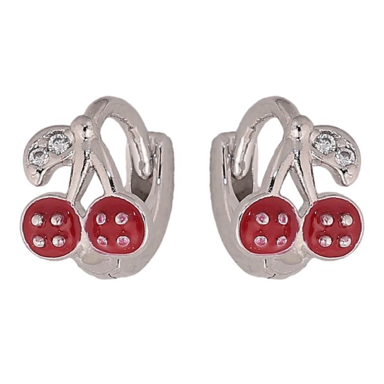 Серьги Xuping цвет Родий колечки "Вишенки с красной эмалью" фото №2