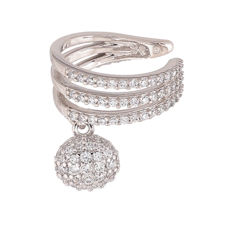 Сережки Xuping колір Родій моно-каффа "Візерунок з кристалами" (1шт) на праве вухо фото №2