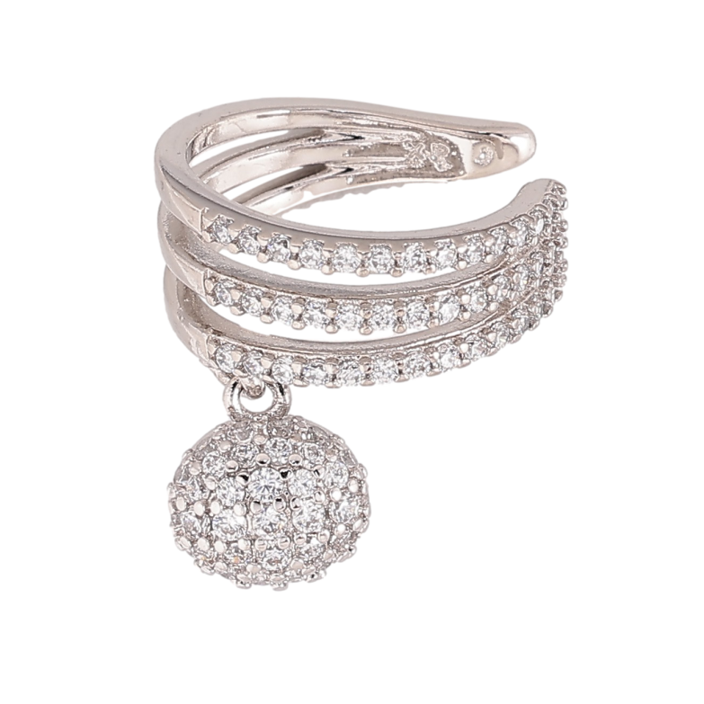 Сережки Xuping колір Родій моно-каффа "Візерунок з кристалами" (1шт) на праве вухо фото №1