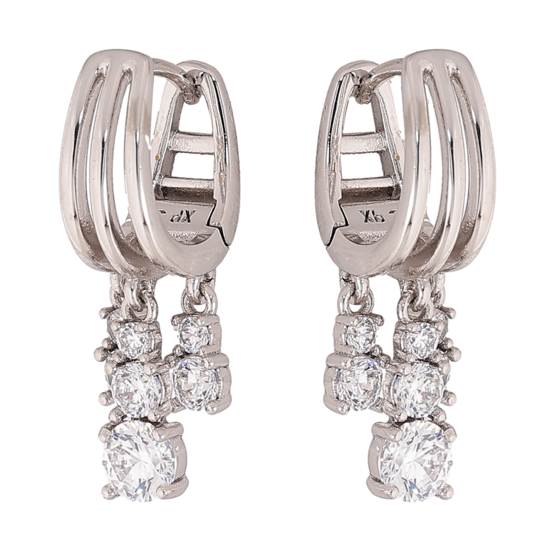 Серьги Xuping цвет Родий подвески на колечках "Кристальные подвески"  фото №1