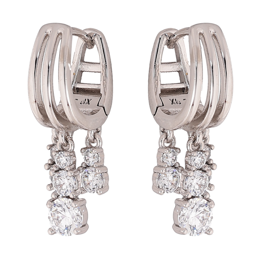 Сережки Xuping колір Родій підвіски на колечках "Кристальні підвіски" фото №1